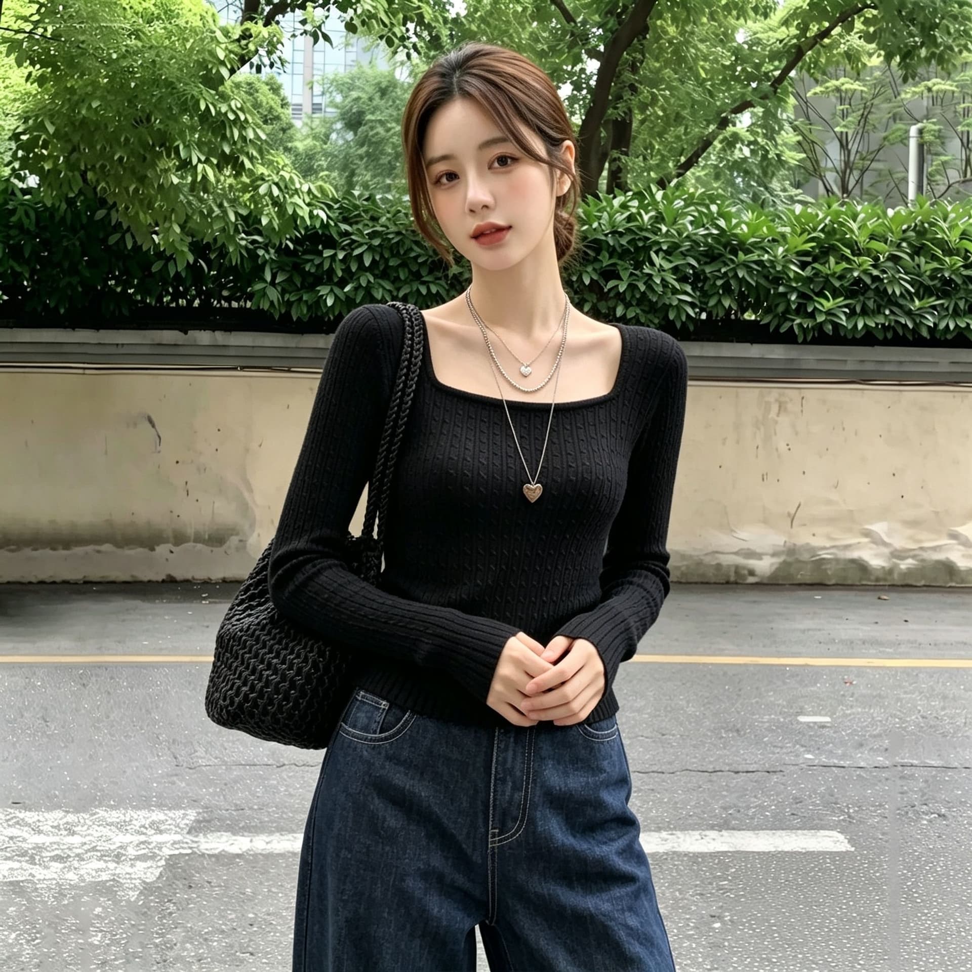 실사 빅 사이즈 광장 칼라 꽈배기 니트 스웨터 2026 년 새로운 한 부서 광장 칼라 풀오버 다용도 기본 셔츠 맨위 이미지 4
