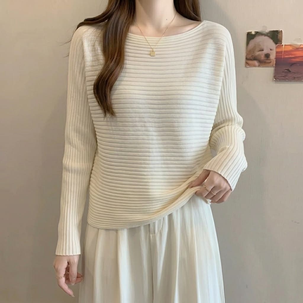 실사 빅 사이즈 가을 새로운 한 부서 느긋한 바람 스웨터 여자 마이크로 지방 루즈핏 슬림해 보이는 배트윙 소매 니트 스웨터 맨위 이미지 3