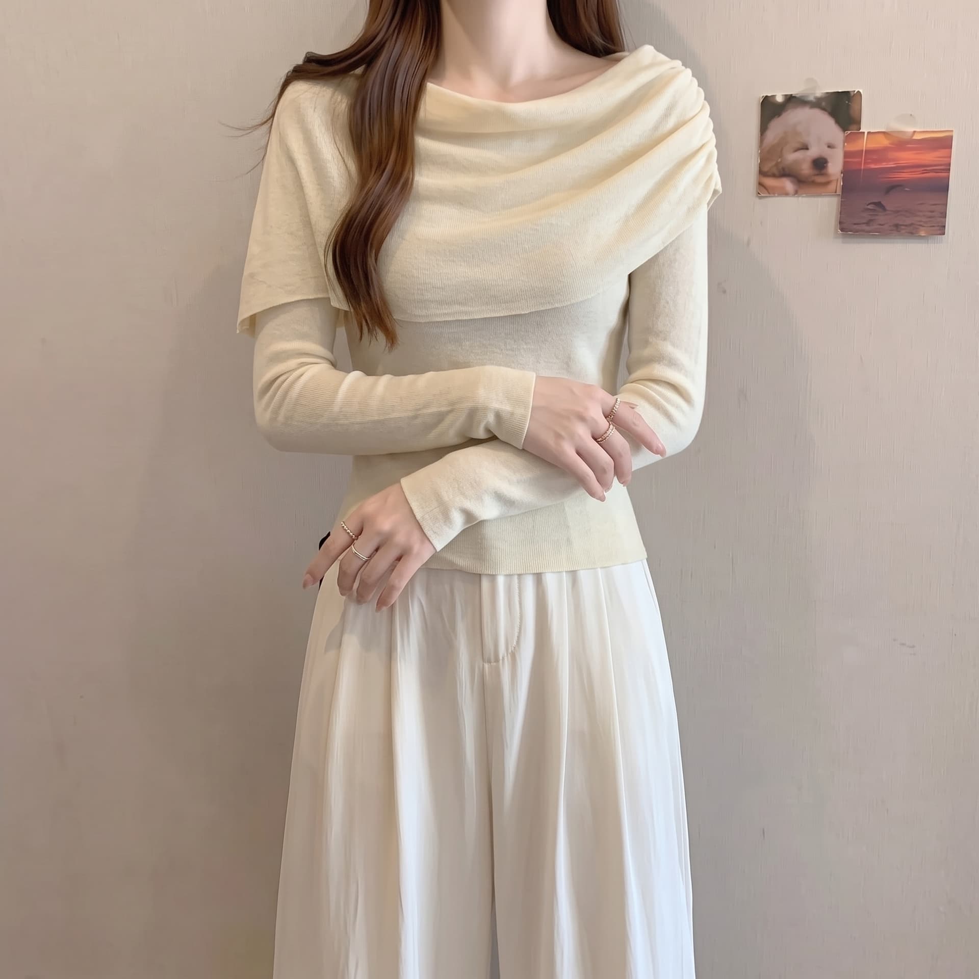 실사 빅 사이즈 가을 새로운 숄 가짜 2 피스 슈트 맨위 여성 한 부서 마이크로 지방 외국 가스 긴팔 만나는 니트 상세 이미지 6