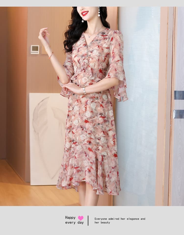 드레스 여름 드레스 2026 새로운 패션 빛 럭셔리 레트로 낭만주의 프랑스식 꽃무늬 치마 뽕나무 누에 실크 품격 치마 상세 이미지 11