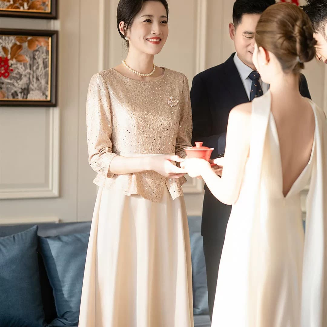 영 안녕하세요. 엄마 결혼 연회 예복 치마 안녕하세요. 시어머니 고급 빛 럭셔리 품격 고급 센스 대기 슬림해 보이는 상세 이미지 25