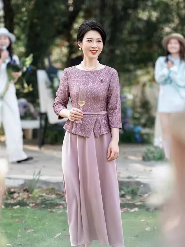 영 안녕하세요. 엄마 결혼 연회 예복 치마 안녕하세요. 시어머니 고급 빛 럭셔리 품격 고급 센스 대기 슬림해 보이는 이미지 4