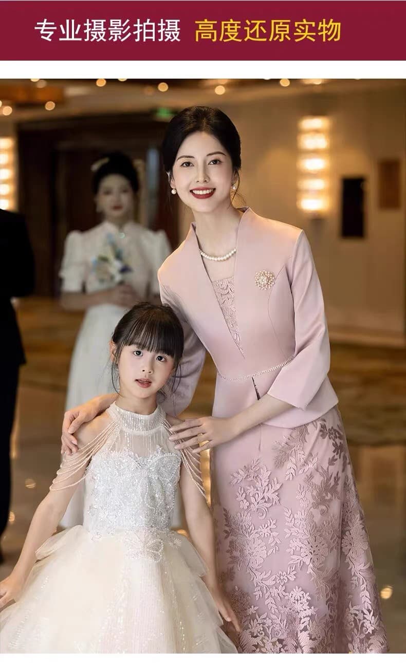 핑크색 엄마 결혼 연회 예복 고급 빛 럭셔리 보통 웨어러블 영 안녕하세요. 시어머니 5 월 결혼 치파오 드레스 상세 이미지 2