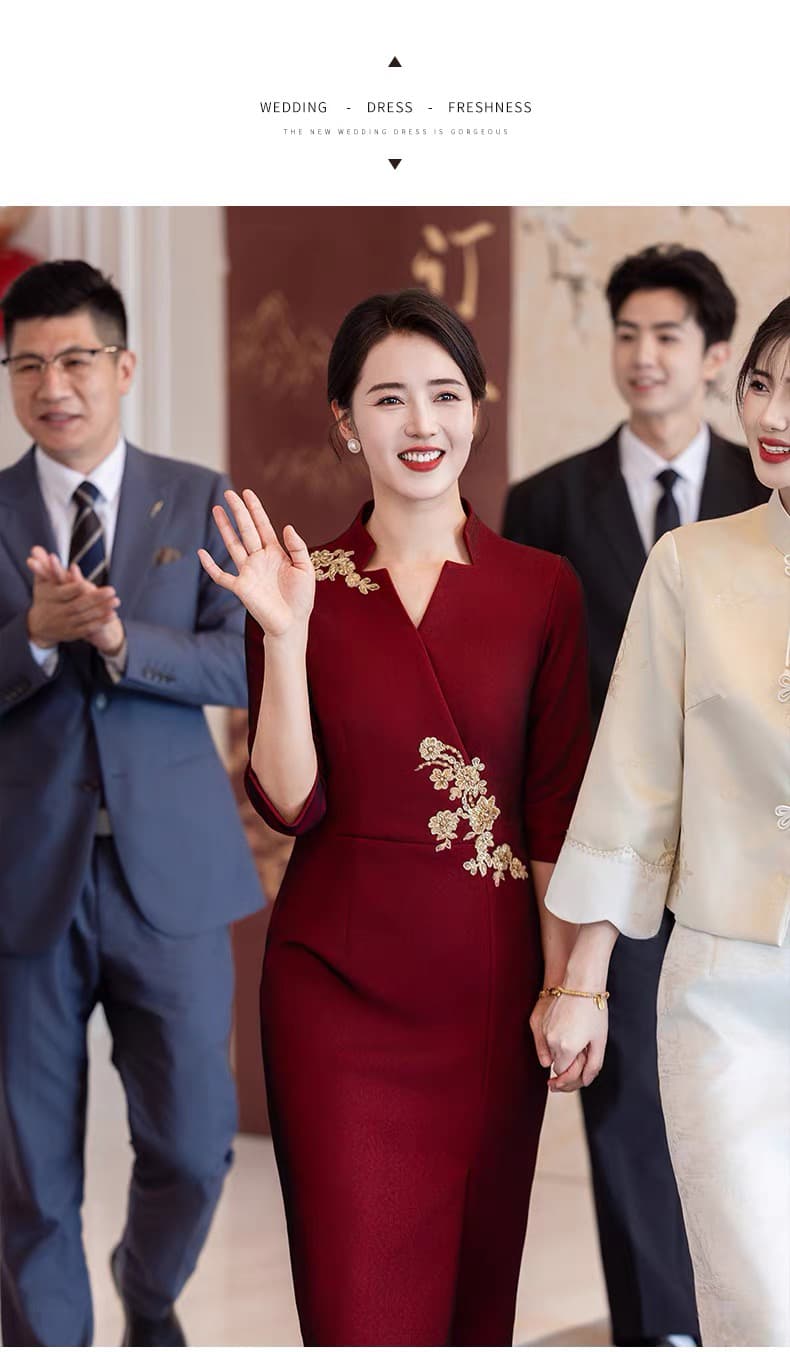안녕하세요. 시어머니 결혼식 서비스 2026 새로운 빨간색 영 어머니 드레스 결혼 새로운 중식 치파오 가을 겨울 상세 이미지 6