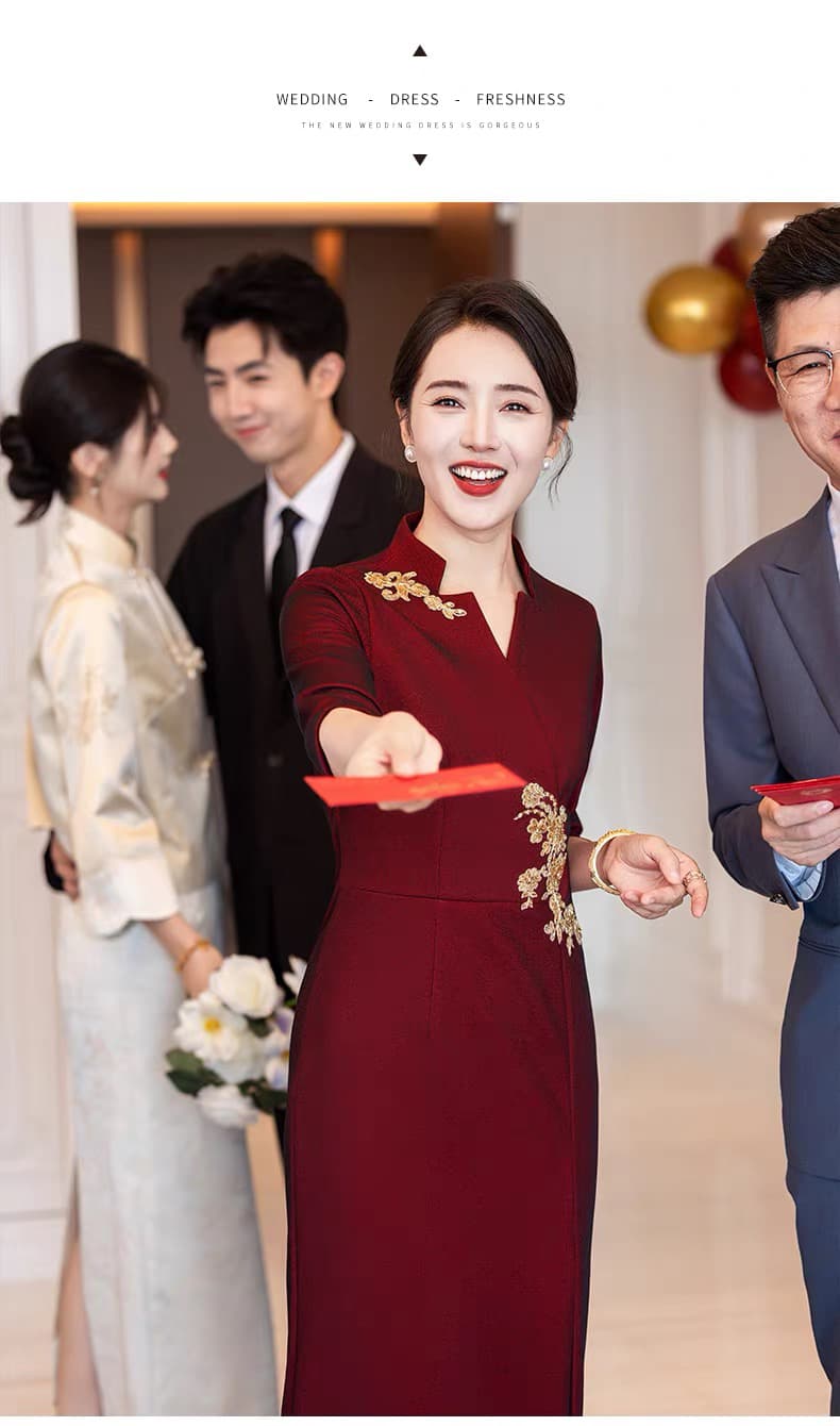 안녕하세요. 시어머니 결혼식 서비스 2026 새로운 빨간색 영 어머니 드레스 결혼 새로운 중식 치파오 가을 겨울 상세 이미지 7