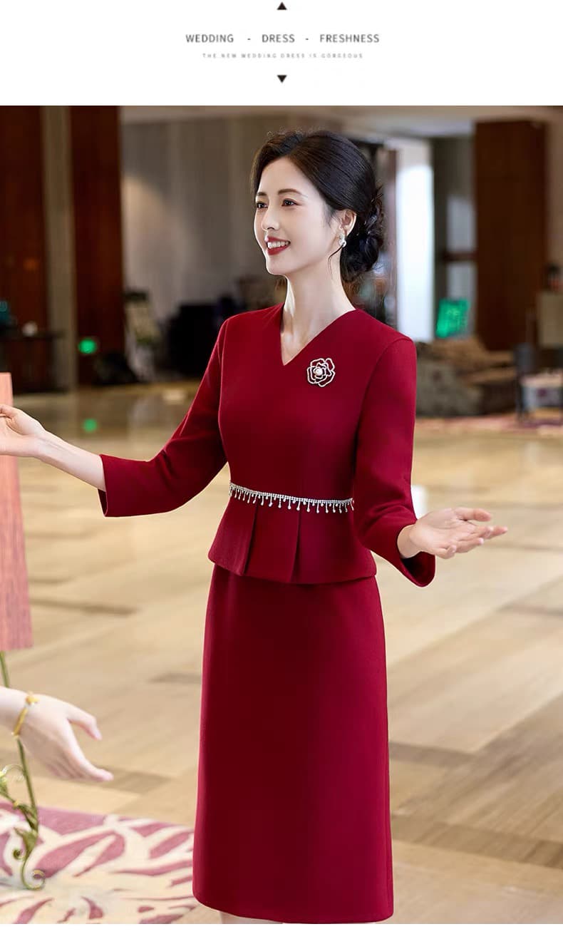 와인 레드 엄마 결혼 연회 예복 고귀한 영 드레스 고급 안녕하세요. 시어머니 결혼 연회 로드 중 결혼 서비스 상세 이미지 4