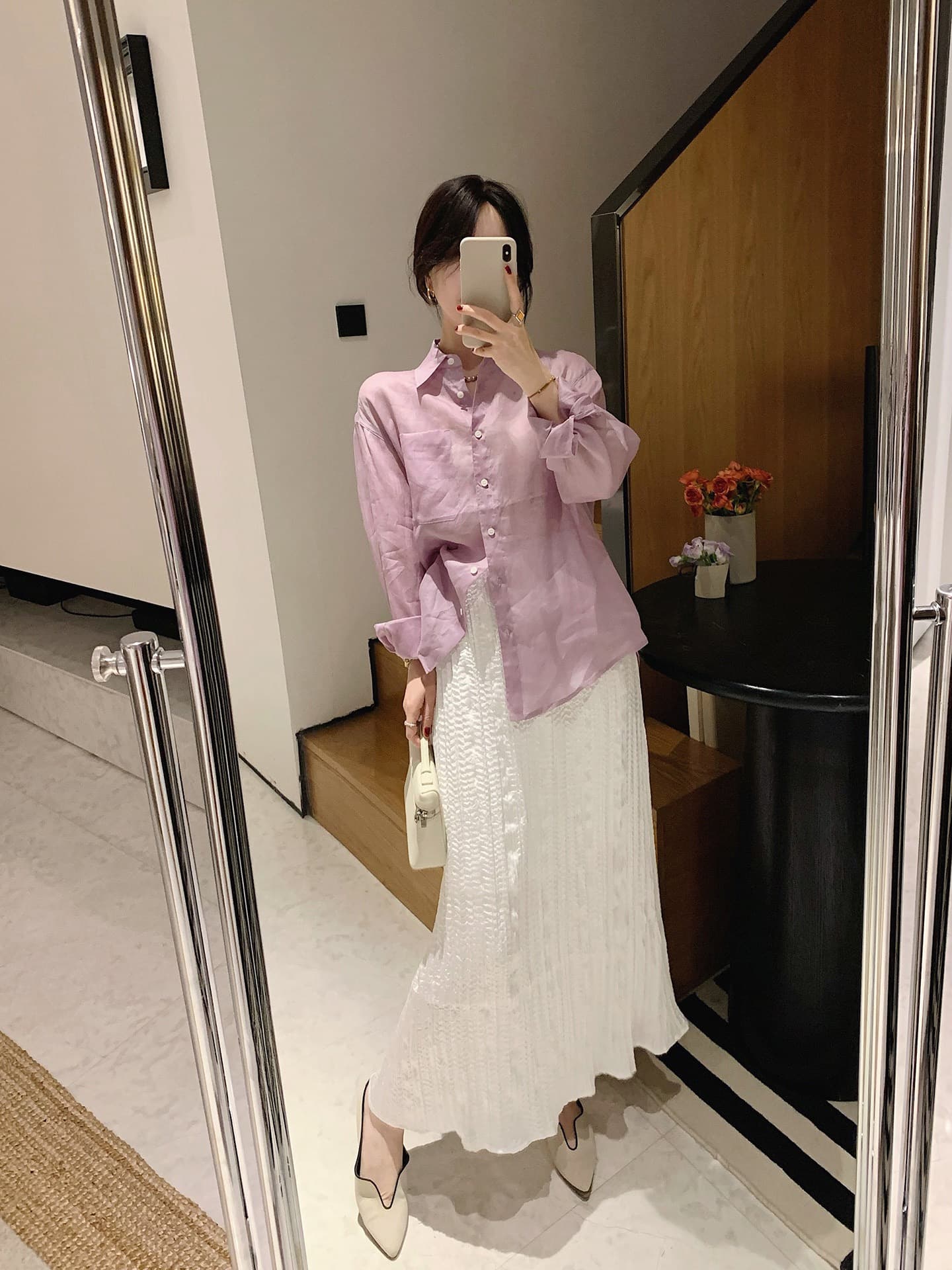 misslady 외국 가스 슬림해 보이는 플리츠 쉬폰 반신 스커트 아이들 밴딩 하이웨이스트 중간 길이 도루 센스 우아한 부드러운 이미지 4