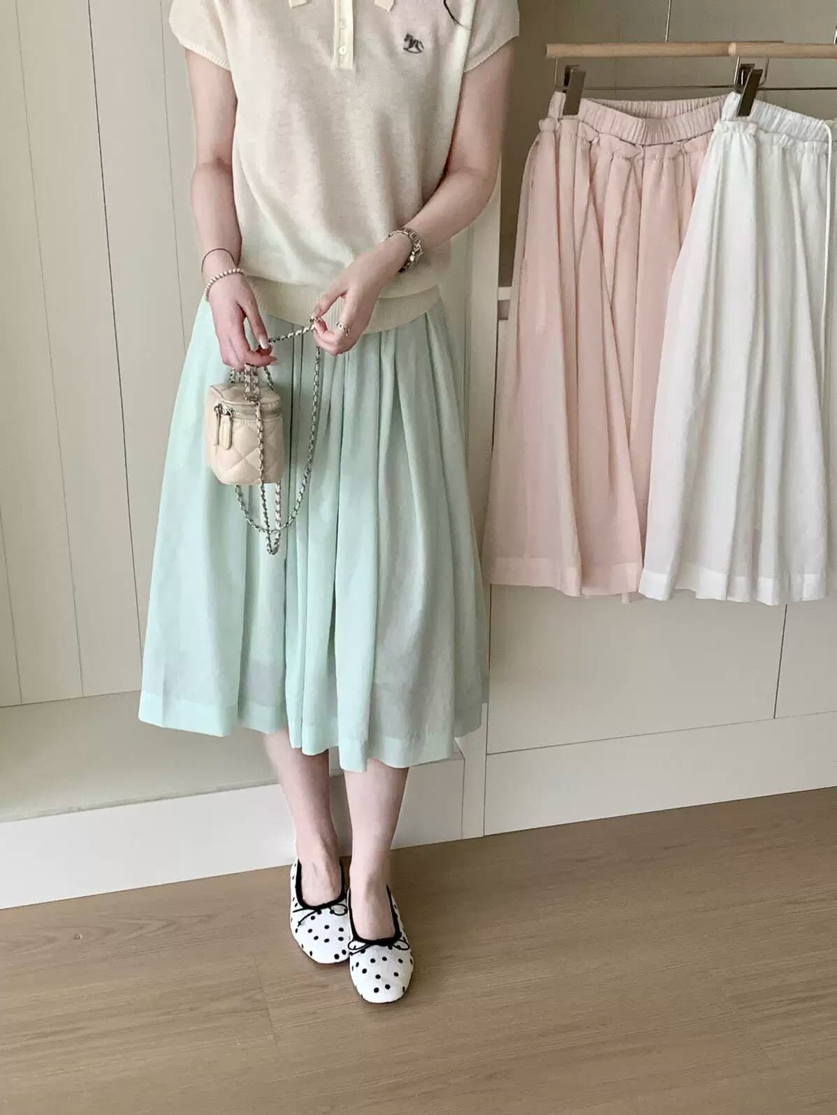 2026 여름 전체 허리밴드 레이스업 레이스 핀치 Pleat 반신 스커트 있음 안감 단색 다용도 슬림해 보이는 치마 상세 이미지 2