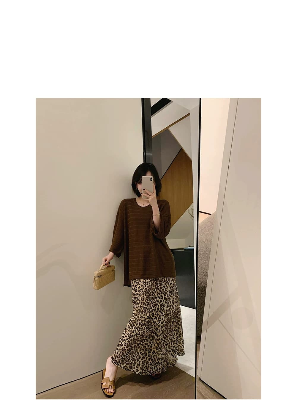 misslady 레트로 한 마디 레오파드 무늬 쉬폰 반신 스커트 여성 하이웨이스트 여름 새로운 인어 꼬리 몸매 가꾸기 슬림해 보이는 롱 스커트 상세 이미지 4