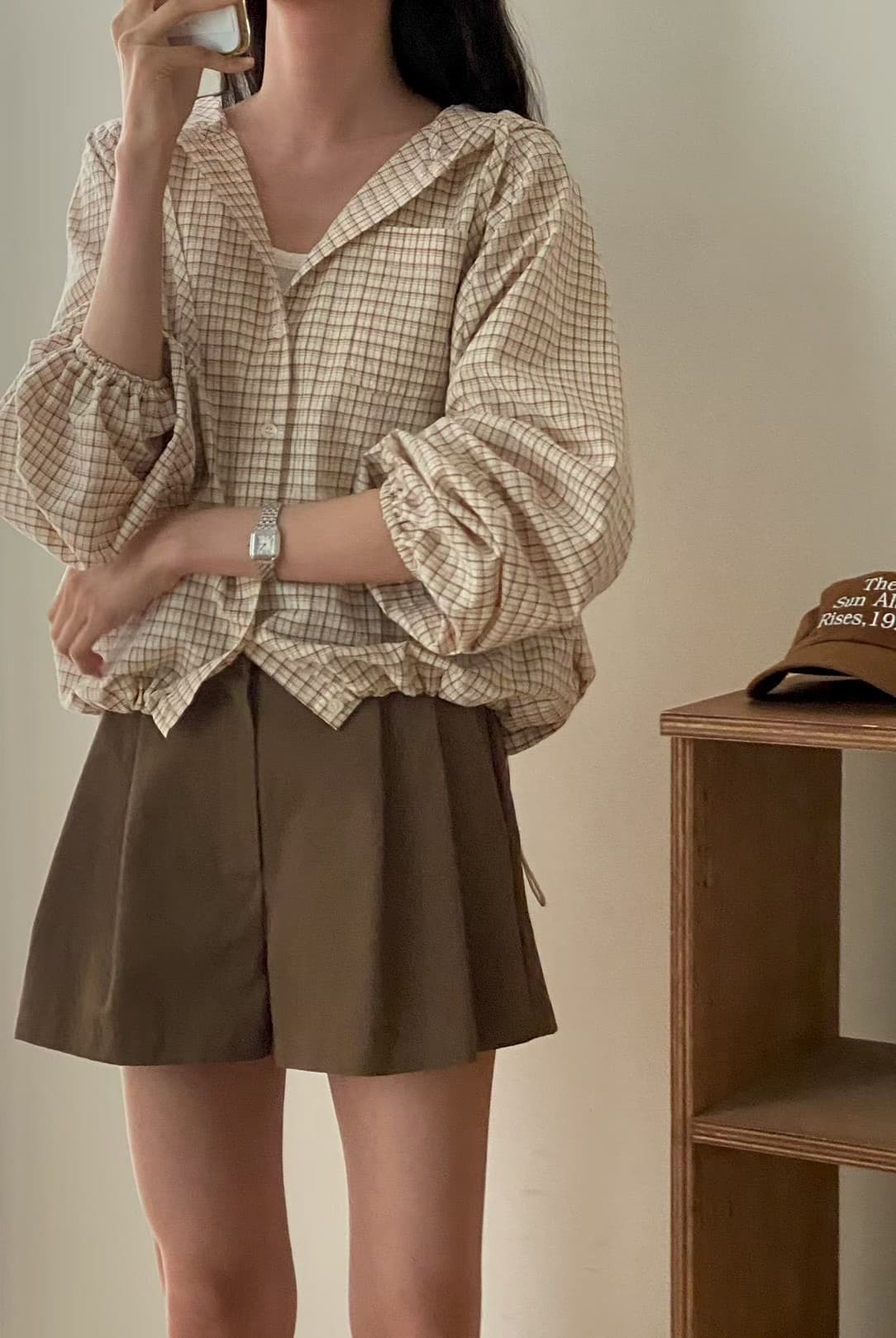 있음 선적 삼색 체크무늬 후드 셔츠 재고 있음 상세 이미지 8
