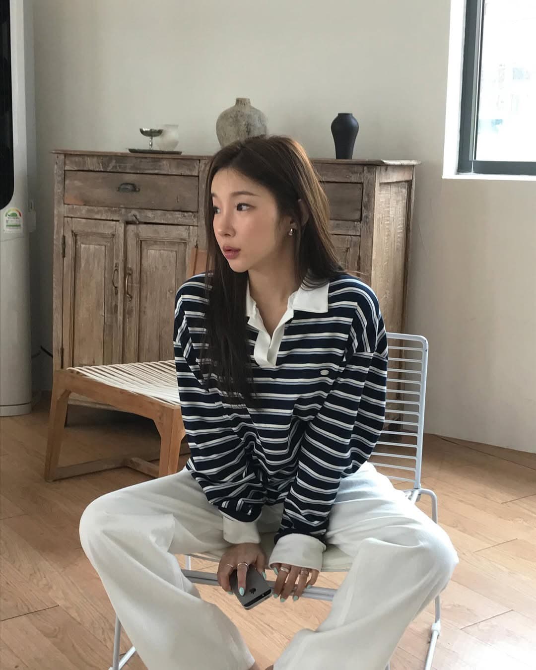 있음 선적 한 부서 다용도 스트라이프 POLO 칼라 스트라이프 긴팔 맨위 풀오버 재고 있음 이미지 2