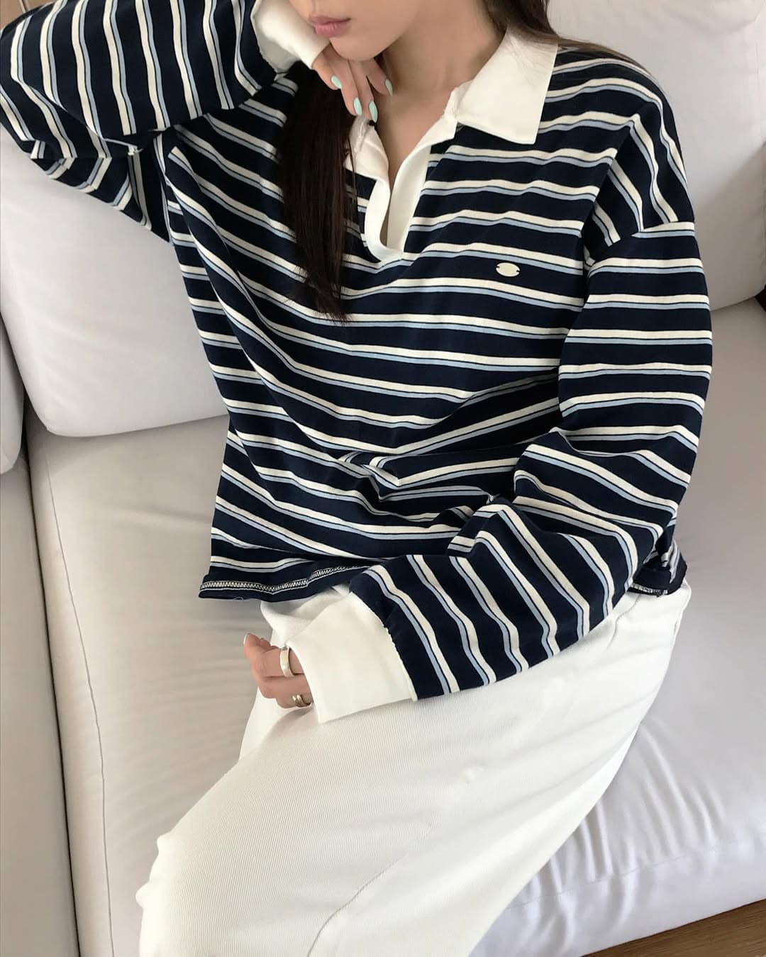 있음 선적 한 부서 다용도 스트라이프 POLO 칼라 스트라이프 긴팔 맨위 풀오버 재고 있음 상세 이미지 2