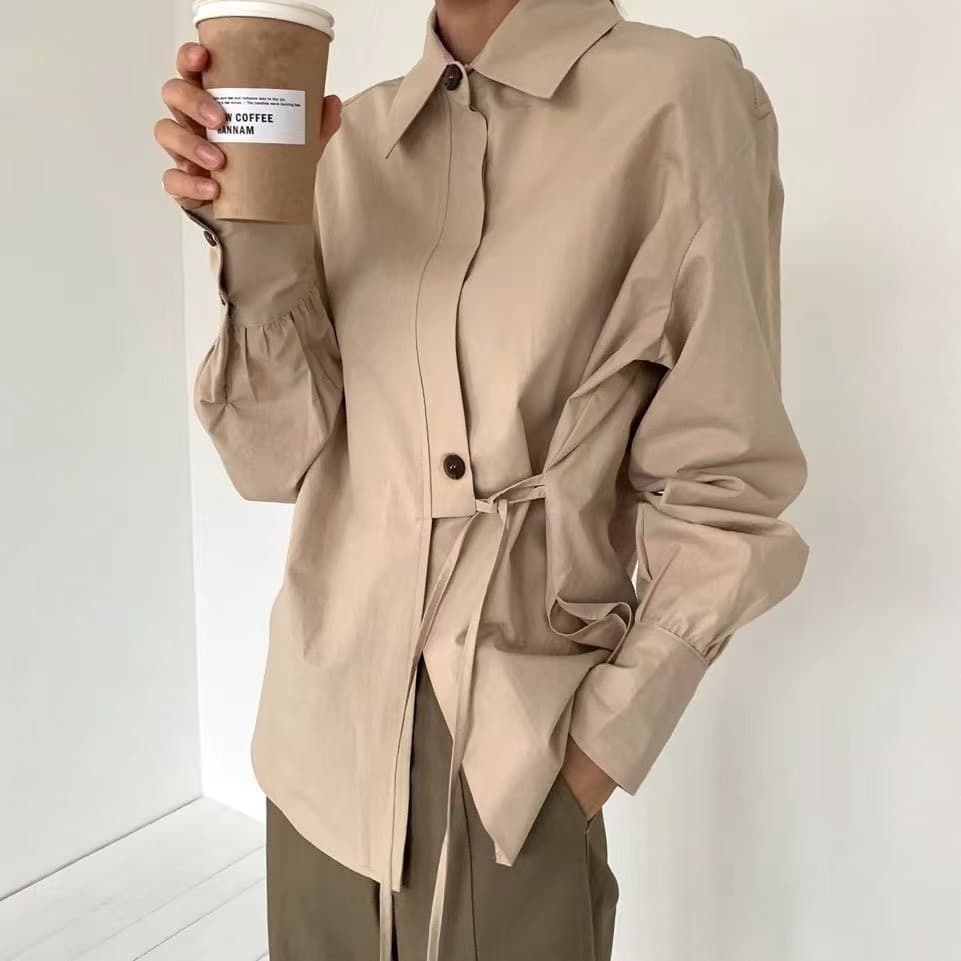 있음 선적 한국 미니멀리즘 Chic 스트랩 셔츠