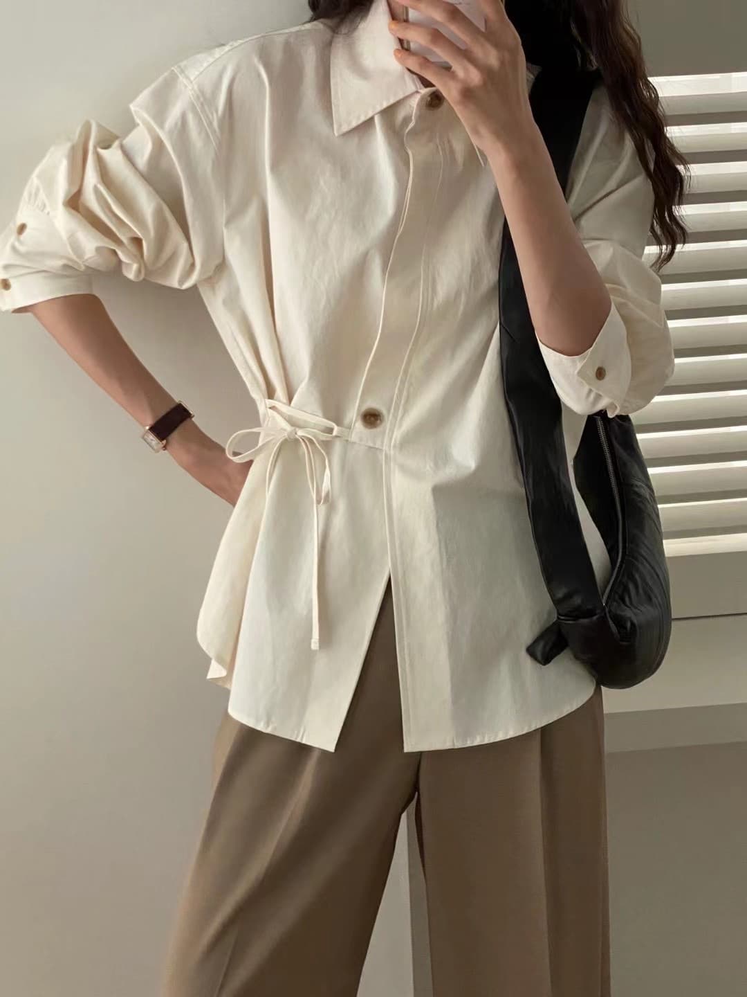 있음 선적 한국 미니멀리즘 Chic 스트랩 셔츠 상세 이미지 1