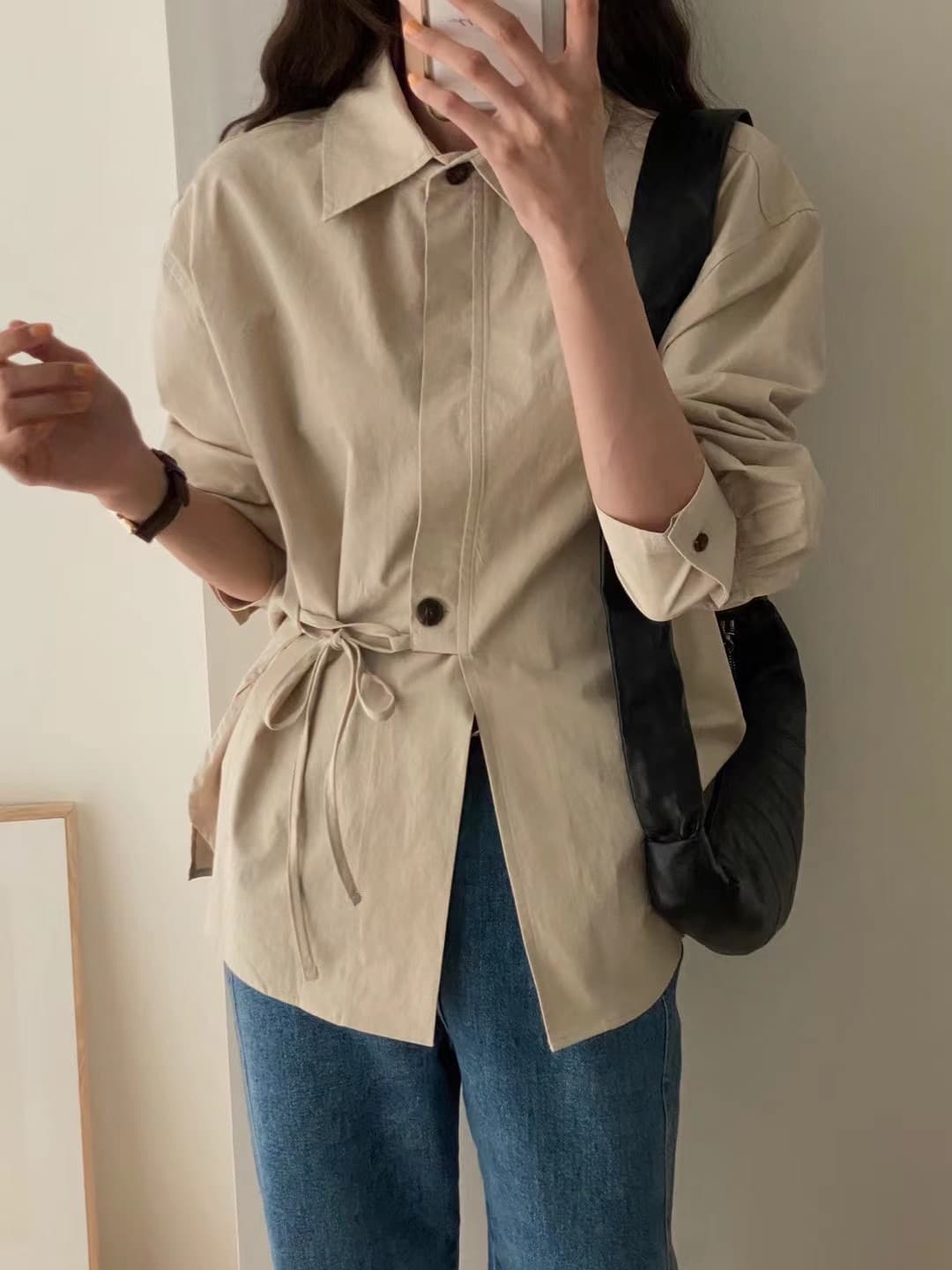 있음 선적 한국 미니멀리즘 Chic 스트랩 셔츠 상세 이미지 6