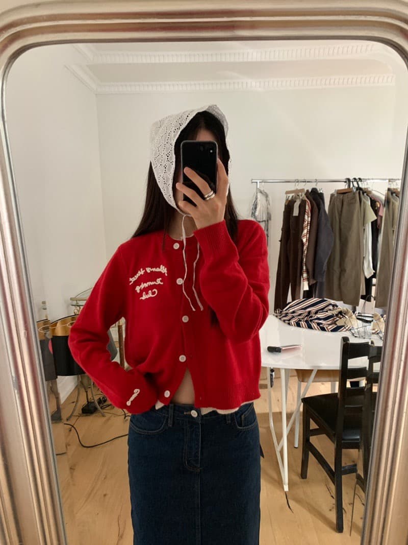 있음 선적 한 부서 라운드 넥 몸매 가꾸기 알파벳 자수 니트 오픈 가디건 상세 이미지 20