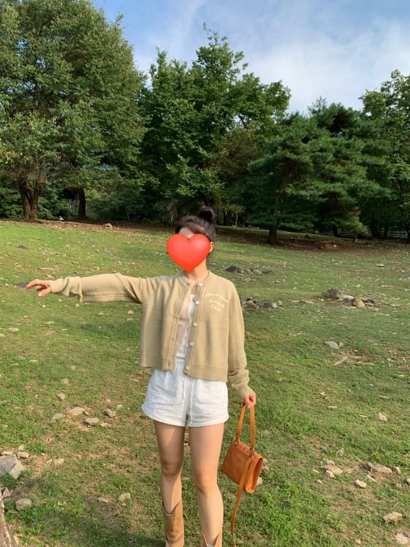 있음 선적 한 부서 라운드 넥 몸매 가꾸기 알파벳 자수 니트 오픈 가디건 상세 이미지 27