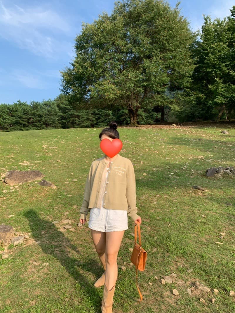 있음 선적 한 부서 라운드 넥 몸매 가꾸기 알파벳 자수 니트 오픈 가디건 상세 이미지 30