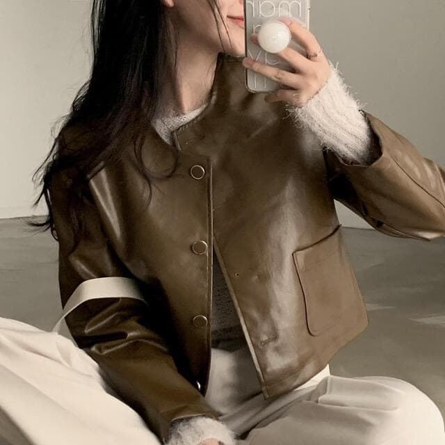 있음 선적 한 부서 다용도 작은 키 라운드 넥 쇼트 스타일 품격 피질 재킷 이미지 3