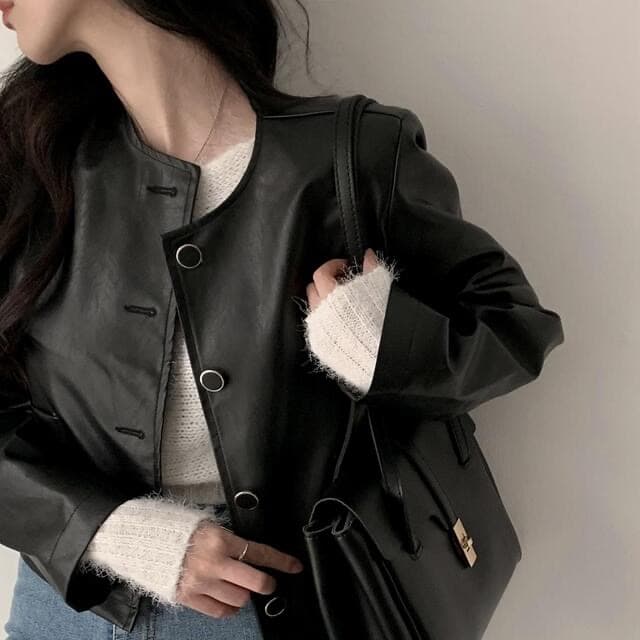 있음 선적 한 부서 다용도 작은 키 라운드 넥 쇼트 스타일 품격 피질 재킷 상세 이미지 1