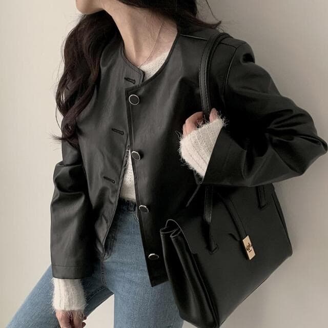 있음 선적 한 부서 다용도 작은 키 라운드 넥 쇼트 스타일 품격 피질 재킷 상세 이미지 2