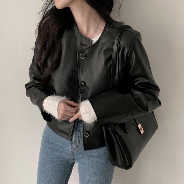 있음 선적 한 부서 다용도 작은 키 라운드 넥 쇼트 스타일 품격 피질 재킷 상세 이미지 5