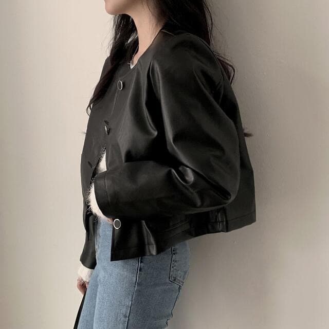 있음 선적 한 부서 다용도 작은 키 라운드 넥 쇼트 스타일 품격 피질 재킷 상세 이미지 6