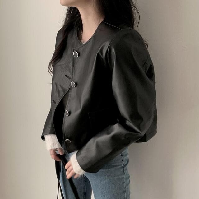 있음 선적 한 부서 다용도 작은 키 라운드 넥 쇼트 스타일 품격 피질 재킷 상세 이미지 9