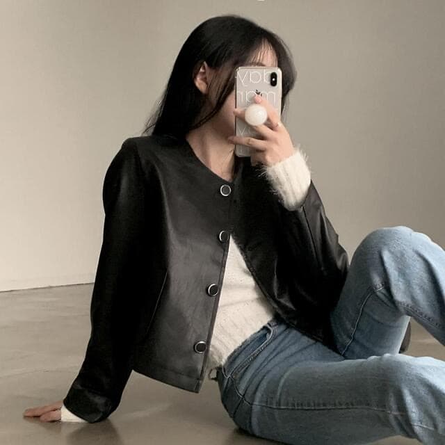 있음 선적 한 부서 다용도 작은 키 라운드 넥 쇼트 스타일 품격 피질 재킷 상세 이미지 11