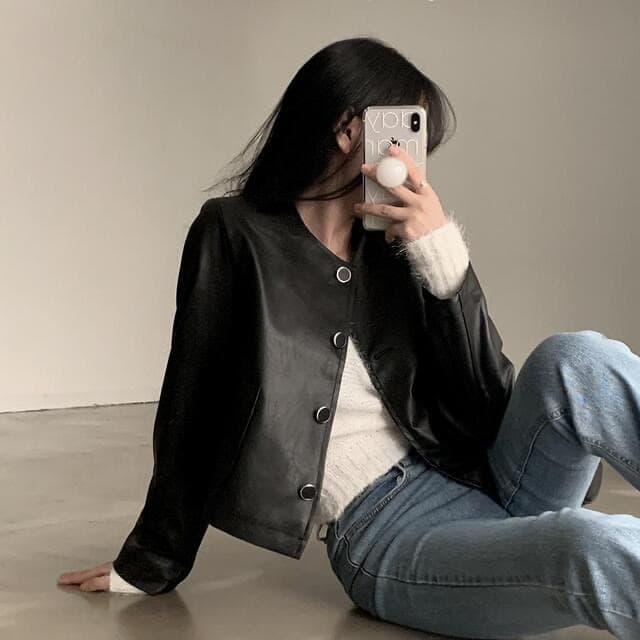 있음 선적 한 부서 다용도 작은 키 라운드 넥 쇼트 스타일 품격 피질 재킷 상세 이미지 12