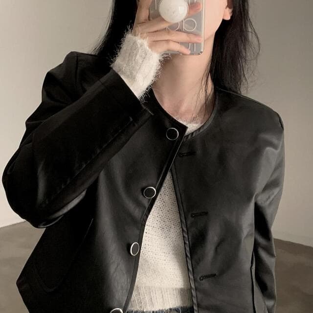 있음 선적 한 부서 다용도 작은 키 라운드 넥 쇼트 스타일 품격 피질 재킷 상세 이미지 13