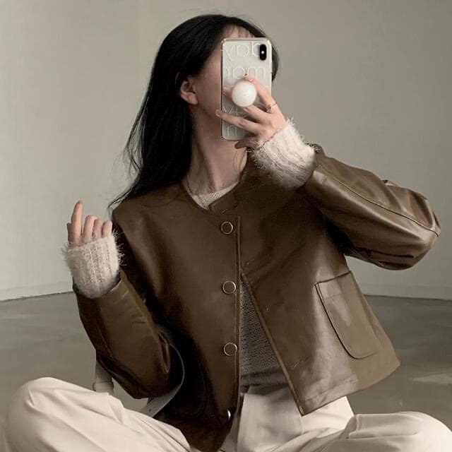 있음 선적 한 부서 다용도 작은 키 라운드 넥 쇼트 스타일 품격 피질 재킷 상세 이미지 16