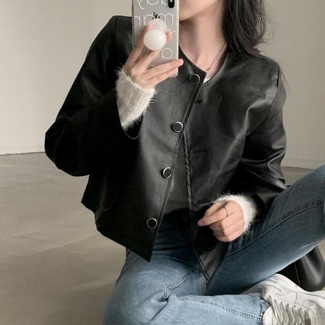 있음 선적 한 부서 다용도 작은 키 라운드 넥 쇼트 스타일 품격 피질 재킷 상세 이미지 18