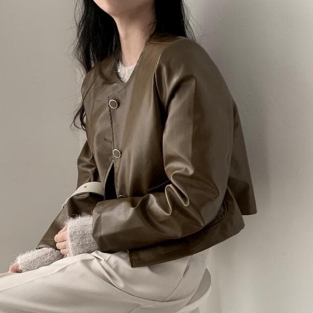 있음 선적 한 부서 다용도 작은 키 라운드 넥 쇼트 스타일 품격 피질 재킷 상세 이미지 19