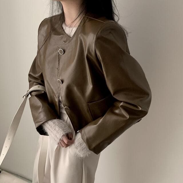 있음 선적 한 부서 다용도 작은 키 라운드 넥 쇼트 스타일 품격 피질 재킷 상세 이미지 23
