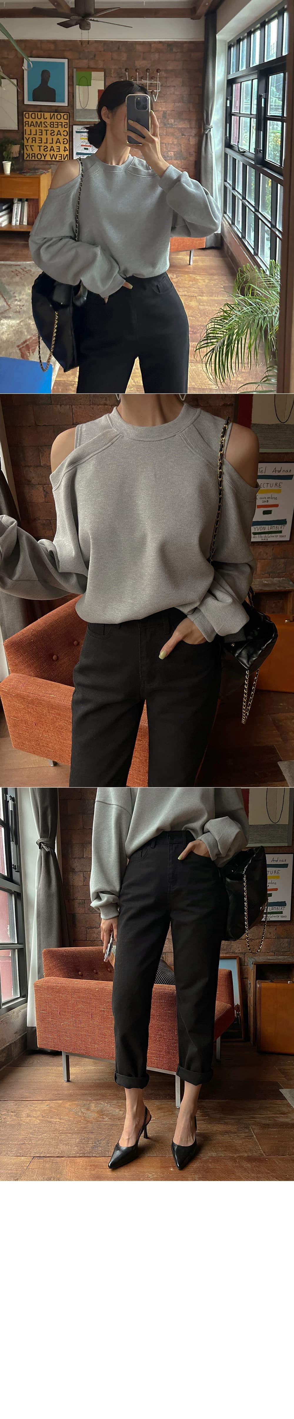 있음 선적 한 부서 디자인 센스 직각 어깨 오프숄더 캐주얼 후드티 상세 이미지 7