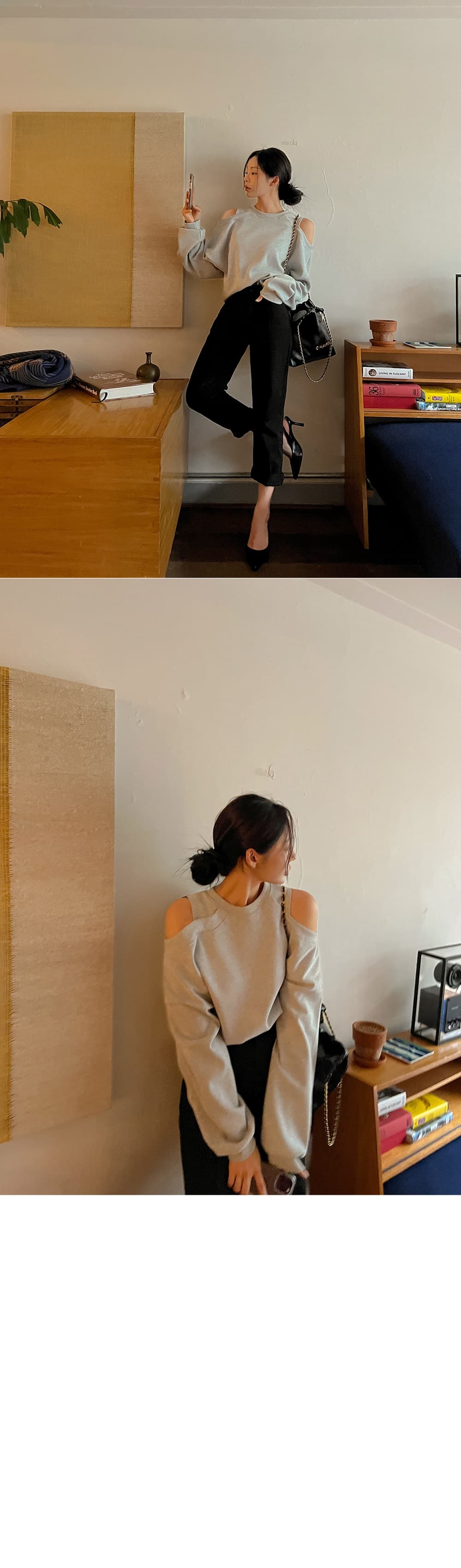 있음 선적 한 부서 디자인 센스 직각 어깨 오프숄더 캐주얼 후드티 상세 이미지 8