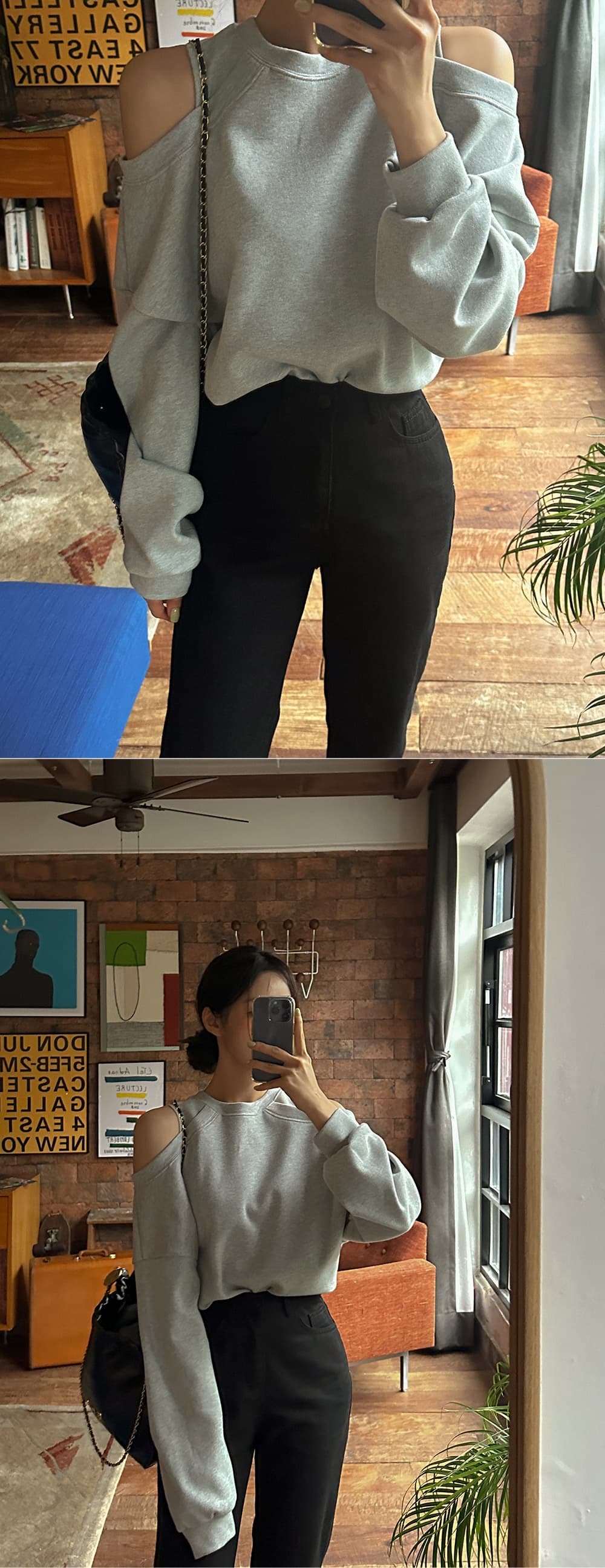 있음 선적 한 부서 디자인 센스 직각 어깨 오프숄더 캐주얼 후드티 상세 이미지 9