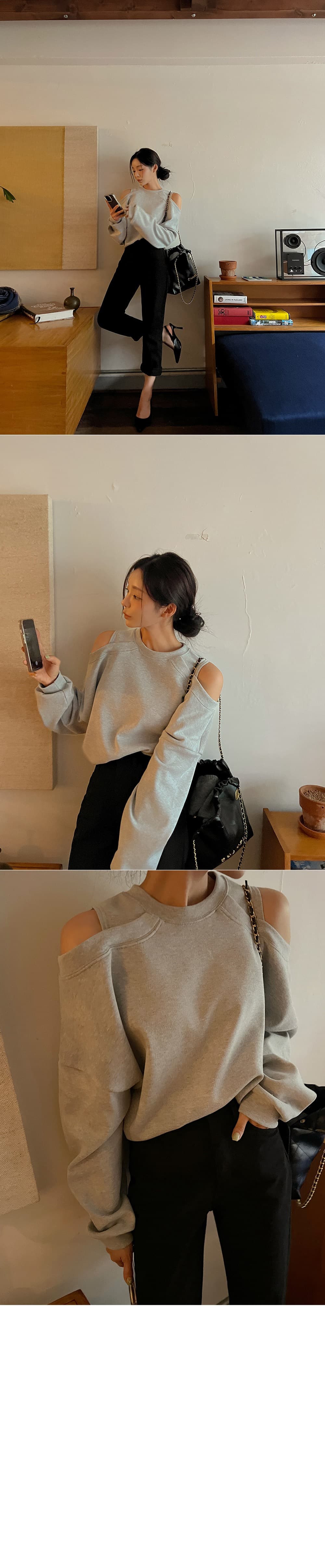 있음 선적 한 부서 디자인 센스 직각 어깨 오프숄더 캐주얼 후드티 상세 이미지 11