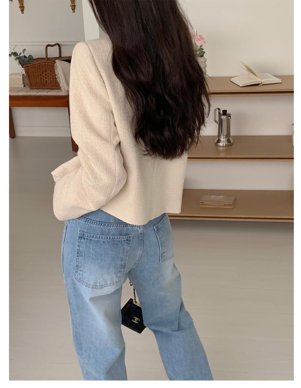 있음 선적 한 부서 둘 색상 다용도 작은 샤넬 스타일 품격 트위드 재킷 상세 이미지 12