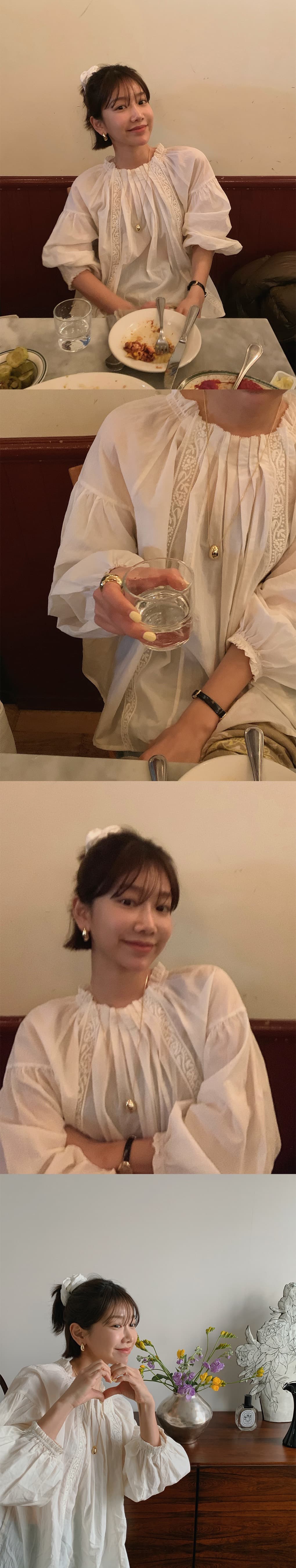 있음 선적 둘 색상 자수 수공 Pleat 루즈핏 긴팔 셔츠 상세 이미지 6