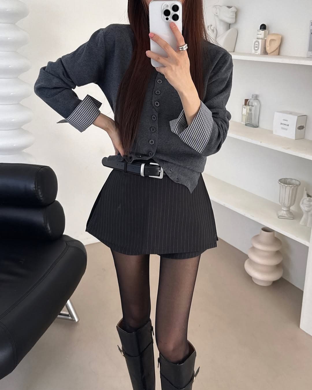 있음 선적 한 부서 몸매 가꾸기 출퇴근 품격 패치워크 커프스 털 니트 오픈 가디건 이미지 4