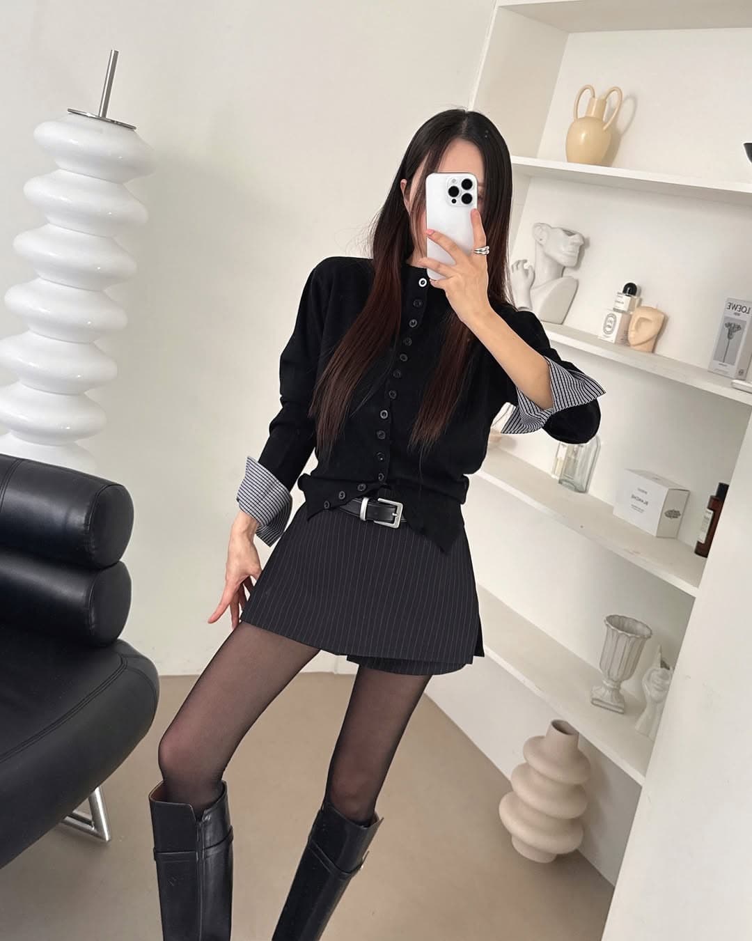 있음 선적 한 부서 몸매 가꾸기 출퇴근 품격 패치워크 커프스 털 니트 오픈 가디건 이미지 3