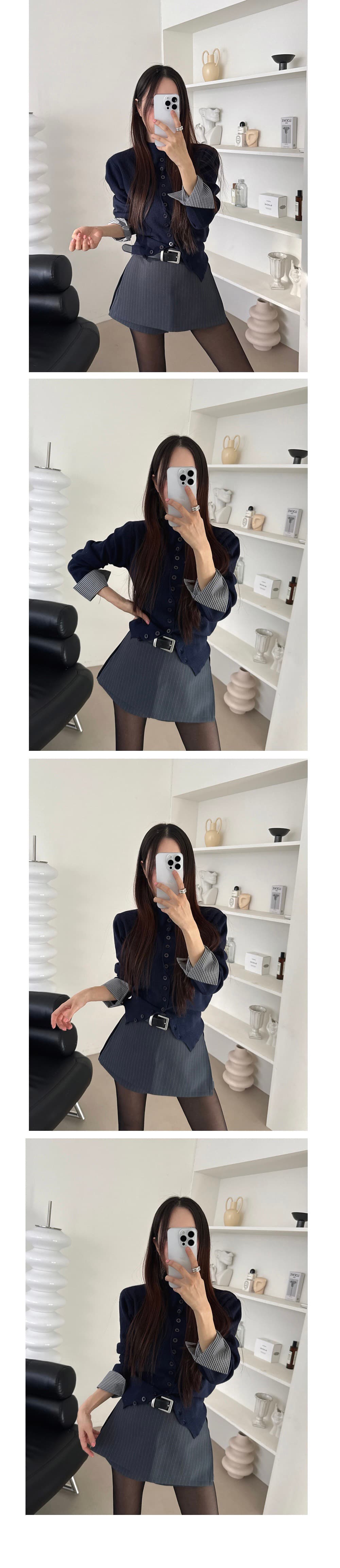 있음 선적 한 부서 몸매 가꾸기 출퇴근 품격 패치워크 커프스 털 니트 오픈 가디건 상세 이미지 6