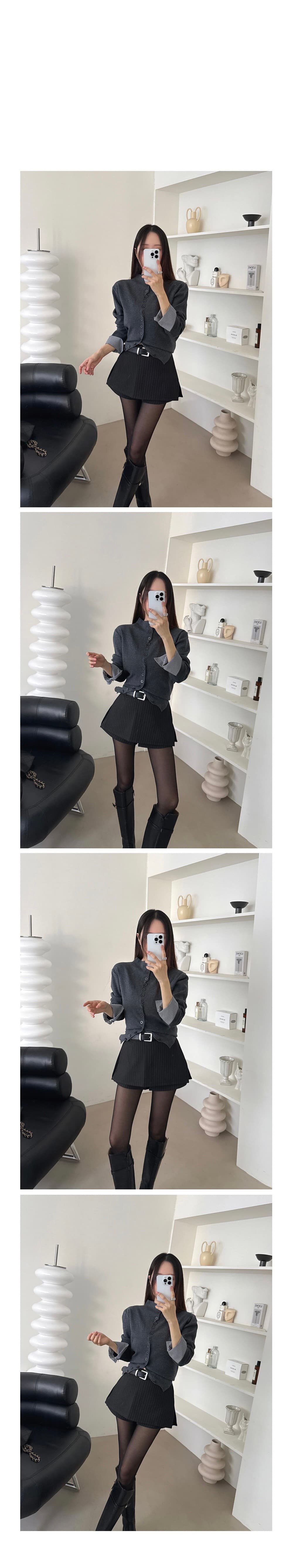 있음 선적 한 부서 몸매 가꾸기 출퇴근 품격 패치워크 커프스 털 니트 오픈 가디건 상세 이미지 9