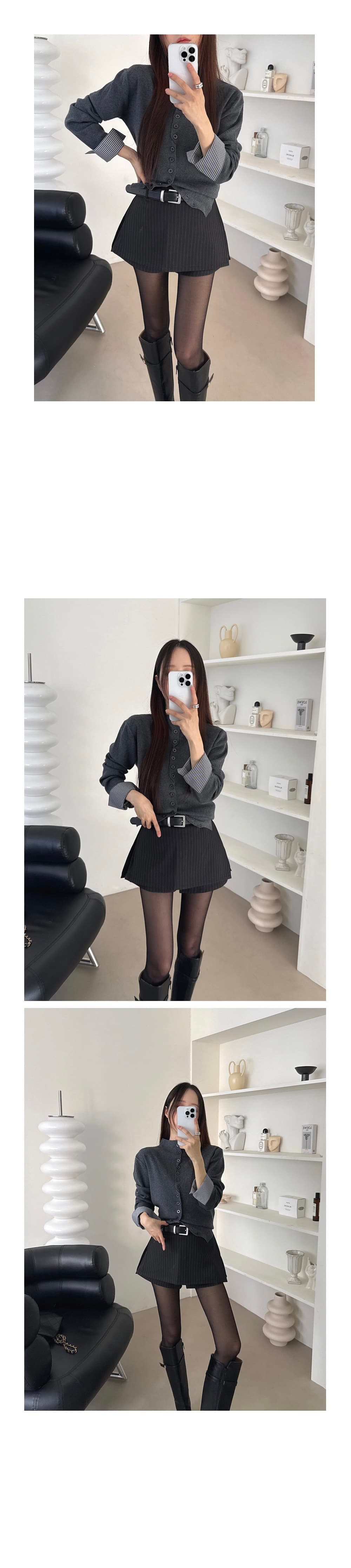 있음 선적 한 부서 몸매 가꾸기 출퇴근 품격 패치워크 커프스 털 니트 오픈 가디건 상세 이미지 10