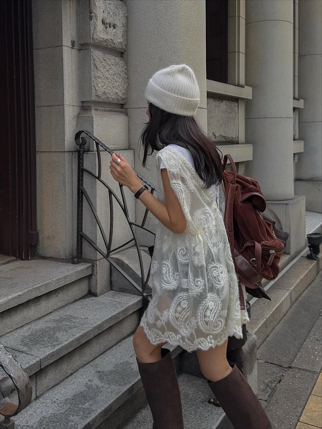 있음 선적 우아함 부드러운 바람 스택 착용 레이스 조끼 원피스 이미지 4