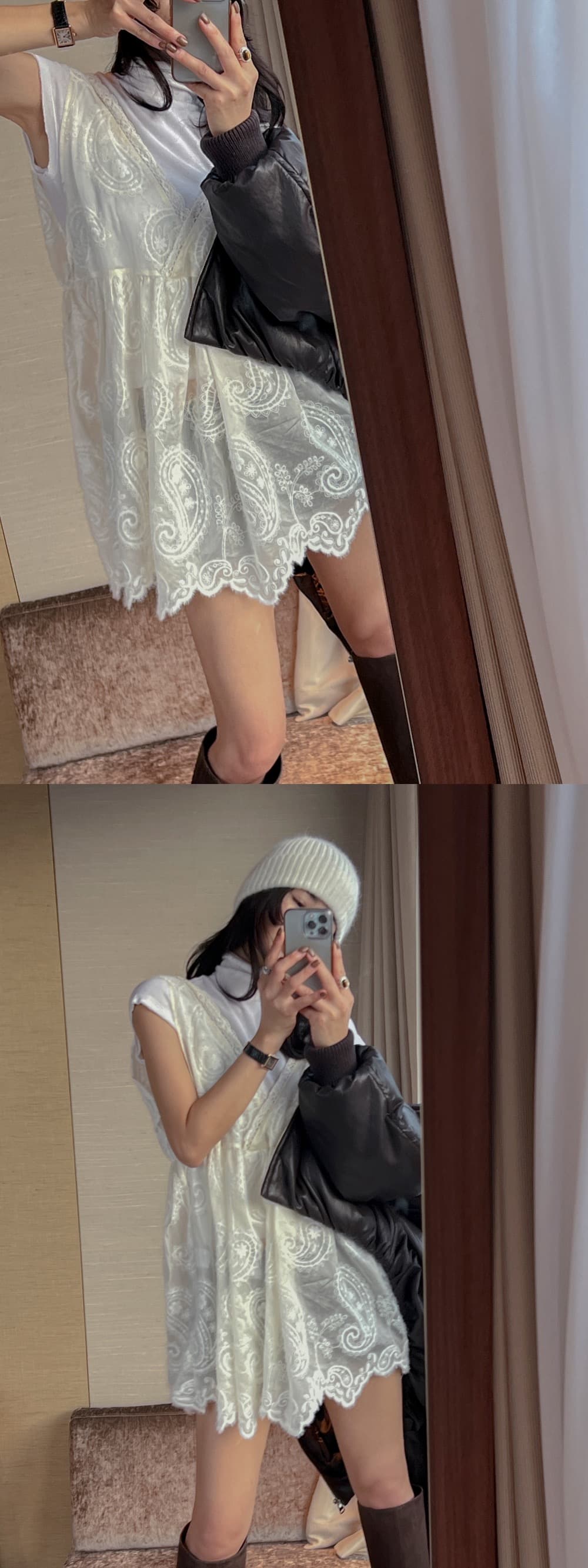 있음 선적 우아함 부드러운 바람 스택 착용 레이스 조끼 원피스 상세 이미지 13