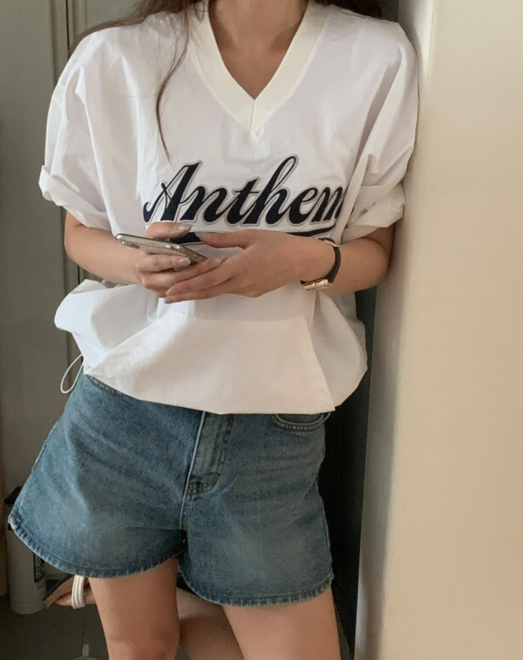 지금 아메리칸 캐주얼 패치 자수 V넥 맨위 상세 이미지 2