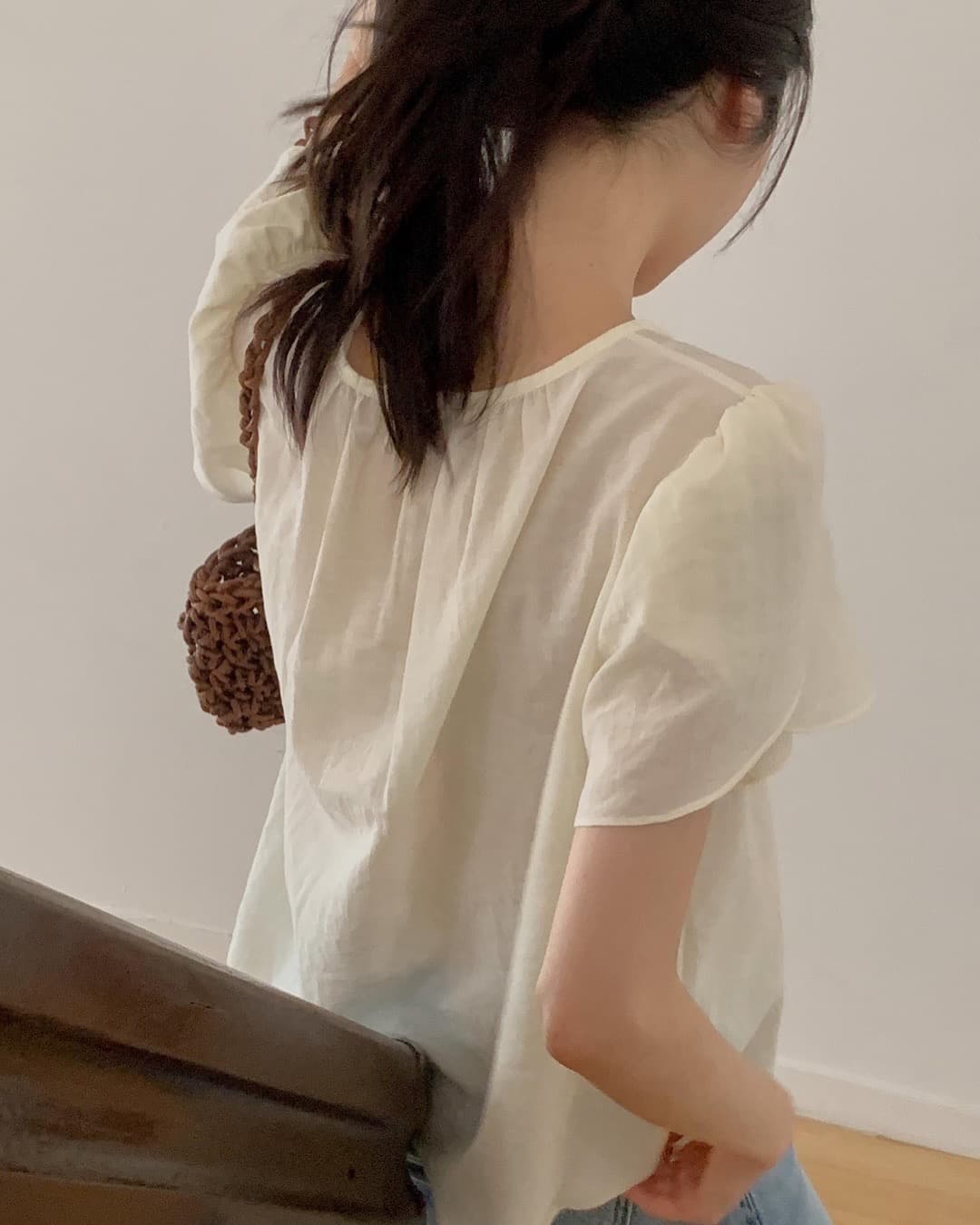 지금 둘 색상 주간 실크 시원한 꽃밭 소매 레이스업 반팔 맨위 상세 이미지 6